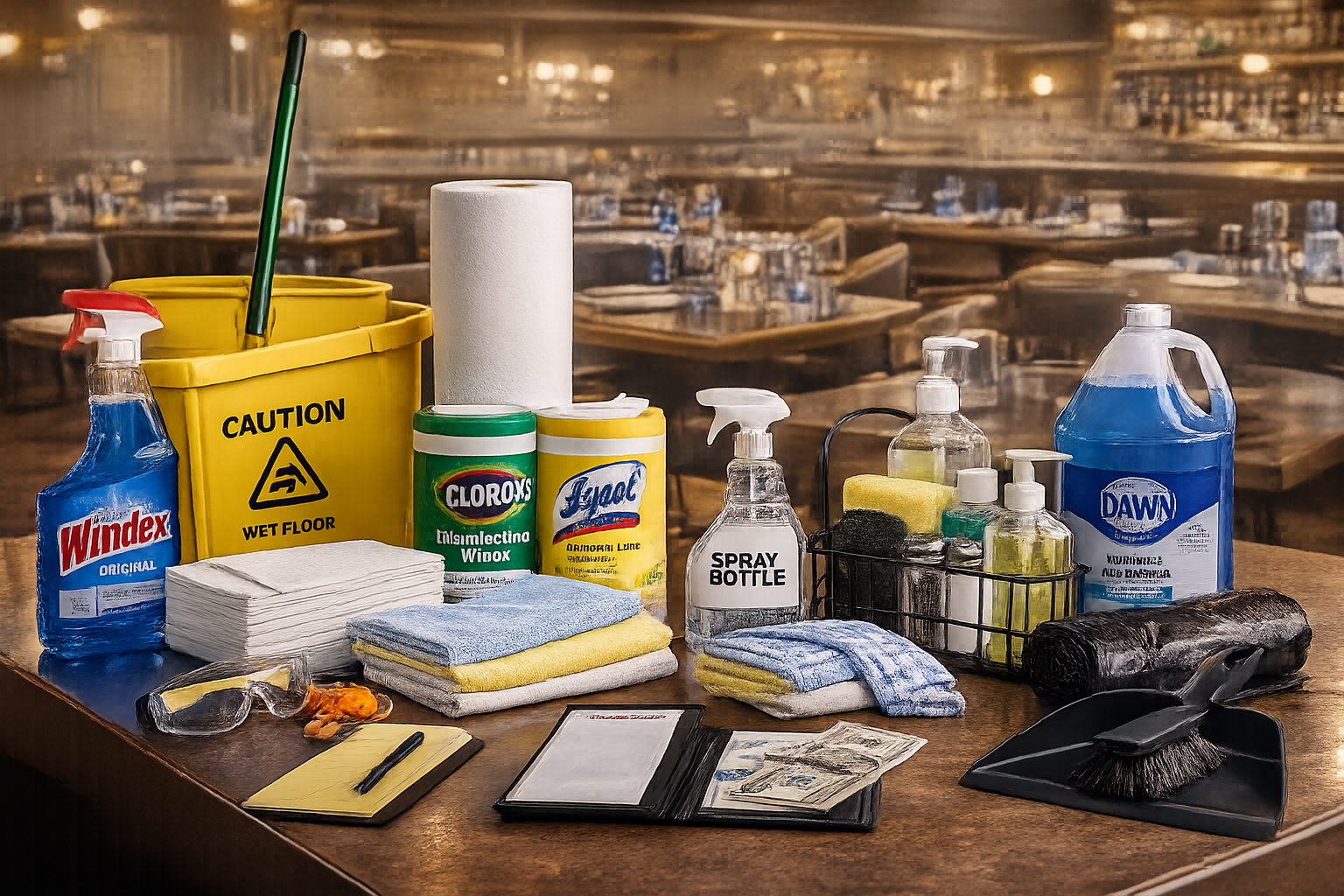Restaurant dining room and front-of-house cleaning supplies program